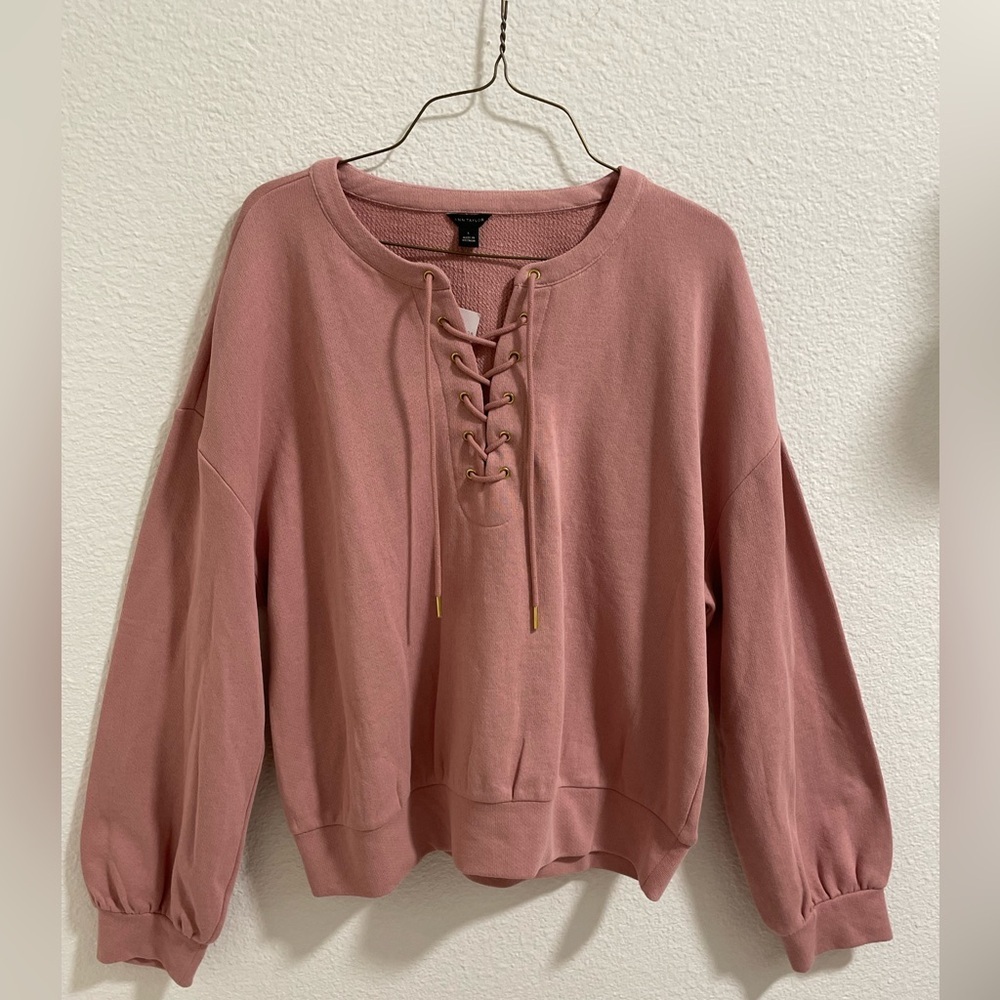 Ann Taylor Lace-Up Pullover Sweatshirt - Dusty Rose NEW